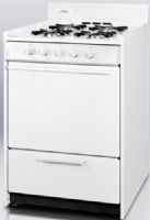 Summit WNM610P Slim 24" Width Gas Range with Battery Start Ignition, White, 2.9 cu.ft. Capacity, 9000 BTU per Burner, 4 open burners, White porcelain removable oven top and door, Broiler drawer, Broiler pan included, Two-piece porcelain broiler tray with grease well, Recessed oven door, Backsplash, Dial Temperature Control, Manual Oven Cleaning, Made in the USA, 40.0" H x 24.0" W x 24.0" D (WNM-610P WNM 610P WNM610) 
