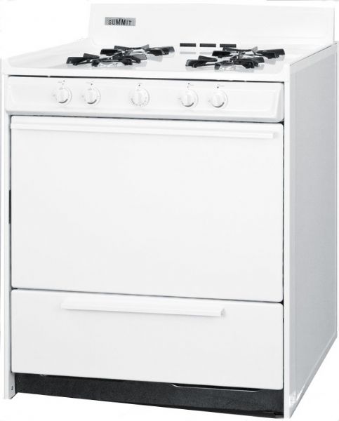 Summit WNM2107 Freestanding Gas Range with Manual Clean, Lower Broiler and Electronic Ignition, Natural Gas, White Finish, 30
