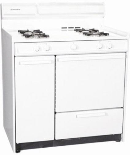 Summit WNM4307 Freestanding Gas Range with Manual Clean, Lower Broiler, Side Storage and Electronic Ignition, Natural Gas, White Finish, 36