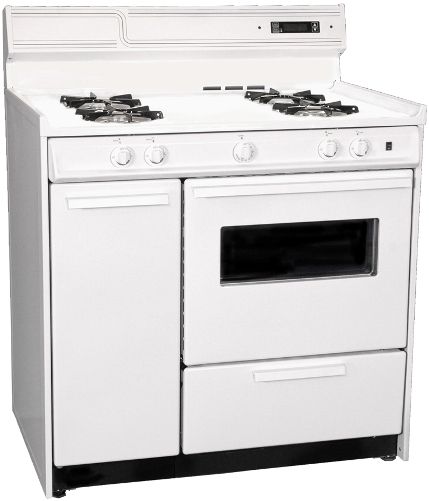 Summit WEM430KW Freestanding Electric Range with Manual Clean, Oven Window, Side Storage and Clock with Timer, White Finish, 36