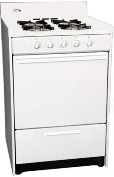 Summit WNM6107 Freestanding Gas Range with Manual Clean, Lower Broiler and Electronic Ignition, Natural Gas, White Finish, 24