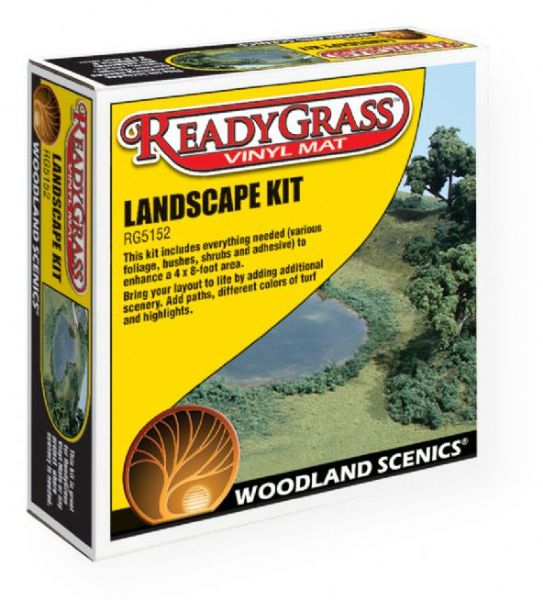 Woodland Scenics WSRG5152 ReadyGrass Landscape Kit; This kit includes everything needed to enhance a 4' x 8' area; Bring layouts to life by adding additional scenery, paths, different colors of turf, and highlights in three easy steps; Shipping Weight 1.1 lb; Shipping Dimensions 8.63 x 8.25 x 2.63 in; UPC 724771051527 (WOODLANDSCENICSWSRG5152 WOODLANDSCENICS-WSRG5152 READYGRASS-WSRG5152 MODELING ARCHITECTURE)