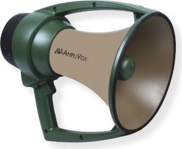 Amplivox WP609R ProMarine Waterproof Megaphone; High impact polycarbonate material and waterproof components; Meets IP67, Ingress Protection standards for dust and water submersion and MIL-STD810F 516.5 specification for shock absorption; Rechargeable Lithium Ion battery pack provides up to 8 hours of use; Charging station included; Olive and tan color; UPC 734680260903 (WP609R WP-609R WP609-R AMPLIVOXWP609R AMPLIVOX-WP609-R AMPLIVOX-WP-609R)