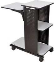 Luxor WPS4 Mobile Presentation Station, Gray; Has four gray laminate work surfaces with a black steel frame; Adjustable second shelf can be set from 31 1/2" up to 39 1/2" high; A set of silent roll, 3" furniture casters, two with locking brakes; Easy assembly; UPC 812552017074 (WP-S4 WPS-4 WPS 4) 