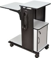 Luxor WPS4CE Mobile Presentation Station, Gray; Has four gray laminate work surfaces with a black steel frame; Adjustable second shelf can be set from 33" up to 41" high; Includes locking wood laminte cabinet model inner dimensions are 31 1/2" up to 39 1/2" high; A set of heavy duty; Includes 3-Outlet UL approved electrical assembly with 15 ft. cord; UPC 812552010532 (WPS-4CE WPS 4CE WPS4-CE WPS4 CE) 