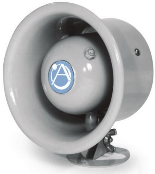 Atlas Sound WR-5AT Small Format Weather Resistant Horn Loudspeaker with 70.7 Volt 7.5 Watt Transformer; Grey; Cost effective reflex loudspeaker Model WR-5AT is 7.5 Watt unit, for use where environment resistance and small size are important criteria in equipment selection for localized sound distribution; UPC 612079179367 (WR-5AT WR5AT LOUDSPEAKER-WR-5AT LOUDSPEAKER-WR5AT ATLASWR-5AT WR-5AT-ATLAS)