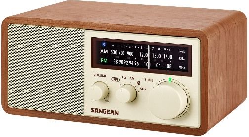 Sangean WR-16 FM/AM/Aux-in/Bluetooth Wooden Cabinet Receiver, Walnut, Built-in Bluetooth Wireless Audio Streaming, Easy to Pair Your NFC (Near Field Communications) Enabled Smartphone via Bluetooth with a Simple Tap, Tuning and Band Indicators, Soft and Precise Tuning, Deep Bass Compensation for Rich Bass, 3 Inches 10 Watts Full Range Speaker with Enlarged Magnet, UPC 729288129547 (WR16 WR 16)