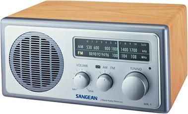 Sangean WR-1 Wooden Cabinet Radio, Walnut, coustically balanced cabinet, AM/FM enhanced reception with RF/IF electronic circuitry, Retro-styling with modern electronics, Audio output and auxiliary input jacks, Dimensions : 9 1/2