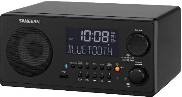 Sangean WR-22 BK FM-RBDS/AM/USB/Bluetooth Digital Receiver, Black, 10 Station Presets (5 FM, 5 AM), Easy To Read High Contrast LCD Display With Automatic And Adjustable Backlight, Built-In Bluetooth Wireless Audio Streaming, Clock Available For FM RDS-CT, Settable Alarm Volume, HWS (Humane Wake System) Buzzer And Radio, Adjustable Nap Timer, UPC 729288029069 (WR22BK WR-22BK WR-22BK-WR-22 WR22)