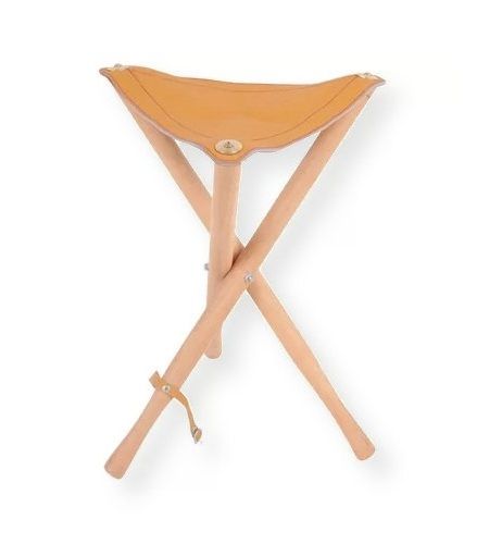 Heritage Arts WS02 Leather Seat Wood Stool ; Heavy duty, folding wood stool, with very strong steel fittings and a leather seat; Tripod legs open and close easily for set up and take down; 24.00