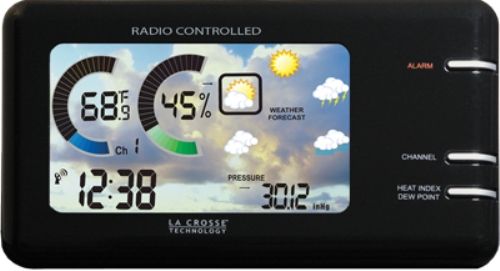 La Crosse Technology WS-450B Color Forecast Station, Animated Color Graphs Designed to Gauge the Weather at a Glance, Forecast Icon Based on Changing Barometric Pressure with Tendency Indicator, IN/OUT Heat Index (F/C) with MIN/MAX Records, IN/OUT Dew Point (F/C) with MIN/MAX Records, UPC 757456990583 (WS450B WS 450B)