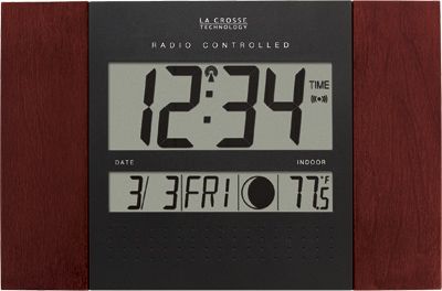 La Crosse Technology WS-8007U-CRS Atomic Wall Clock with Moon Phase, Atomic time and date with manual setting, 12/24 hour time display, Perpetual calendar, Time zone setting, Time alarm with snooze, 32F to 122F Indoor temperature range, 8 phases Moon phases (WS 8007U CRS  WS8007UCRS)