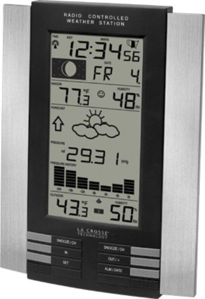 LaCrosse Technology WS-8035U-AL Wireless Forecast Station with Pressure History, 1% to 99%  Wireless outdoor humidity range and Indoor humidity range, -21.8F to 157.8F of Wireless outdoor temperature range, 14.2F to 139.8F of Indoor temperature range, Up to 330 Feet Transmission range, 433.92 MHz of Transmission frequency, TX4U, TX3U, TX3UP, TX6U, TX7U Compatible sensors (WS 8035U AL WS8035UAL WS-8035U-AL) 