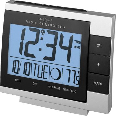 La Crosse Technology WS-8055U-BP Digital Alarm Clock with Moon Phase, Atomic Time and Date with Manual Setting, Automatically Updates for Daylight Saving Time, 12 or 24 Hour Time Display, Time Zone Setting, 32F to 122F Indoor Temperature Range (WS 8055U BP WS8055UBP)
