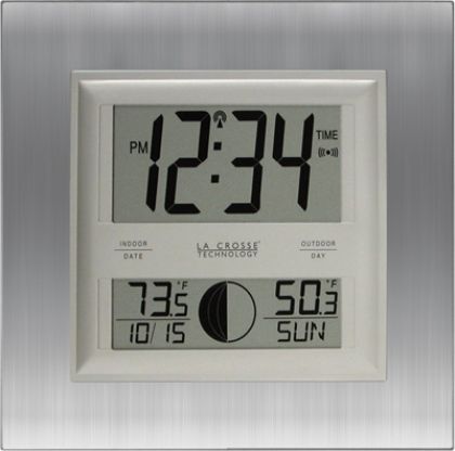 LaCrosse WS-8318U Atomic Digital Wall Clock with Moon Phase, Moon phase, Atomic time and date with manual setting, Automatically updates for Daylight Saving Time, 12/24 hour time display, Perpetual calendar, Time zone setting, Time alarm with snooze, Wireless outdoor temperature- F or C, Monitors indoor temperature - F or C, Alternative to La Crosse Technology WS-8349U (WS 8318U WS8318U)