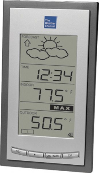 La Crosse Technology WS-9055TWC Wireless Forecast Station, -21.8F to +157.8F Wireless Outdoor Temperature Range, 32 F to 140F Indoor Temperature Range, +/- 2F Temperature Accuracy, 433.92 MHz  Transmission Frequency, Up to 80 Feet Transmission Range, TX6U Compatible Sensor, Digital Clock, Wall Hanging or Free Standing (WS-9055TWC WS 9055TWC WS9055TWC) 