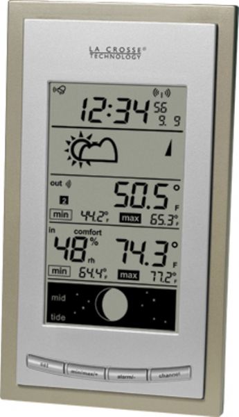 La Crosse Technology WS-9075U-GB  Wireless Forecast/Moon Station, 1% to 99% Indoor Humidity Range, -21.9F to 157.8F  Wireless Outdoor Temperature Range, 14.1F to 139.8F Indoor Temperature Range, Up to 330 Feet of Transmission Range, 433.92 MHz Transmission Frequency (WS-9075U-GB WS 9075U GB WS9075UGB)