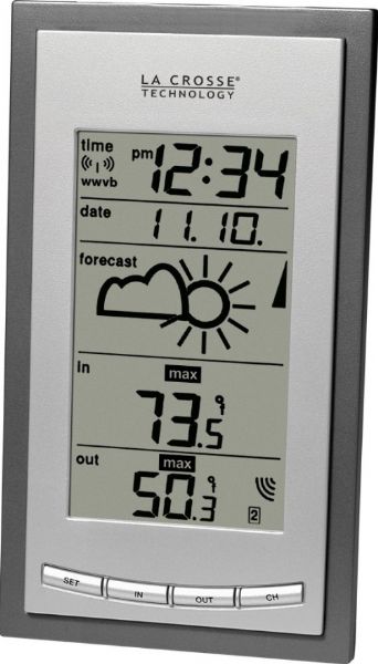La Crosse Technology WS-9077U-IT-CBP Wireless Forecast Station, Air Pressure Tendency Arrow, Forecast Based on Changing Air Pressure, F or C Wireless Outdoor Temperature, F or C Monitors Indoor Temperature, Records MIN & MAX Temperature with Time & Date Stamp, 14.1F to 139.8F , -10C to +59.9C Indoor Temperature Range, -39.8F to +139.8F, -39.9C to +59.9C Outdoor Temperature Range  (WS9077UITCBP WS-9077U-IT-CBP WS 9077U IT CBP) 