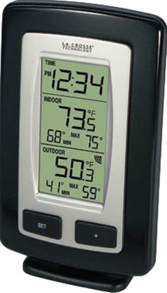 La Crosse Technology WS-9245UBK-IT Wireless Temperature Station, Includes 1 Display Unit Receiver and 1 TX40U-IT Wireless Tempearture Sensor, Wireless Outdoor Temperature F, Monitors Indoor Temperature F, MIN/MAX Records for Indoor and Outdoor Temperature, Digital Clock, Low battery indicator, UPC 757456988467, Replaces WS 7013BZ CBP WS7013BZCBP WS-7013BZ-CBP (WS-9245UBK-IT WS 9245UBK IT WS9245UBKIT) 