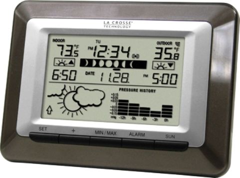 La Crosse Technology WS-9250U-IT Wireless Sun/Moon Forecast Station, 915 MHz Transmission frequency, -39.8F to 139.8F Wireless outdoor temperature range, 14.1F to 139.8F Indoor temperature range, Up to 330 feet Transmission range, Weather forecasting function with 3 weather icons and weather tendency indicator, 8 Moon phases, Relative air pressure history graph for the past 12 hours, UPC 757456987347 (WS9250UIT WS-9250U-IT WS 9250U IT)