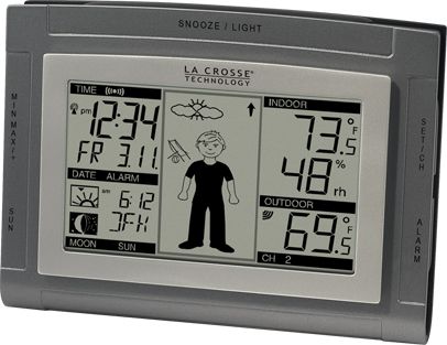 La Crosse Technology WS-9611U Wireless Sun/Moon Forecast Station with Oscar Outlook, 1% to 99%  Indoor Humidity Range, -21.8F to 157.8F  Wireless Outdoor Temperature Range, 14.2 F to 139.8F  Indoor Temperature Range, Up to 80 Feet Transmission Range, 433.92 MHz Transmission Frequency (WS-9611U WS 9611U WS9611U)