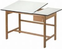 Alvin WSB60 Split Top Solid Oak White Top Drafting Table; Oak Base, White Top 37.5" x 60.0"; Angle Adjustment Range 0 to 30 degrees; Oak Base Material; Melamine Top Material; Height 36"; Top Size 37.5" x 60"; Shipping Weight 101 lbs; UPC 88354804789 (WSB60 WSB-60 WS-B60 ALVINWSB60 ALVIN-WSB-60 ALVIN-WS-B60) 