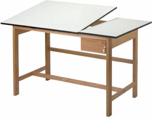 Alvin WSB60 Split Top Solid Oak White Top Drafting Table; Oak Base, White Top 37.5