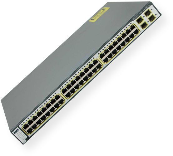 Cisco WS-C3750-48PS-E Model Catalyst 3750 Ethernet 10/100 ports with IEEE 802.3af and Cisco prestandard Power over Ethernet (PoE) and four SFP uplinks, 48 Ethernet 10/100 ports with IEEE 802.3af and Cisco prestandard PoE, 4 SFP-based Gigabit Ethernet ports (WSC375048PSE WS-C3750-48PS 3750-48PS-E 375048PSE)