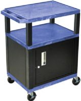 Luxor WT34BUC2E-B Tuffy AV Cart 3 Shelves with Cabinet and Black Legs; 18"D x 24"W shelves 1 1/2"thick; 1/4" safety retaining lip; Raised texture surface to enhance product placement and ensure minimal sliding; Legs are 1 1/2" square; Includes electric assembly with 3 outlet 15 foot cord with cord management wrap and three cable management clips; UPC 847210006800 (WT34BUC2EB WT34BUC2E WT-34BUC2E-B WT34-BUC2E-B WT34 BUC2E-B) 