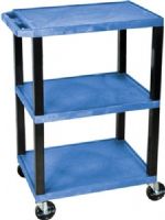 Luxor WT34BUS Tuffy AV Cart 3 Shelves Black Legs, Blue; 18"D x 24"W shelves 1 1/2"thick; 1/4" safety retaining lip; Raised texture surface to enhance product placement and ensure minimal sliding; Legs are 1 1/2" square; Four 4" silent roll, full swivel ball, heavy duty 4" casters, two with locking brake; Clearance between shelves is 12"; UPC 847210000037 (WT-34BUS WT 34BUS WT34-BUS WT34 BUS WT34BU) 