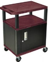 Luxor WT34BYC2E-B Tuffy AV Cart 3 Shelves with Cabinet and Black Legs, Burgundy; 18"D x 24"W shelves 1 1/2"thick; Raised texture surface to enhance product placement and ensure minimal sliding; Legs are 1 1/2" square; Includes electric assembly with 3 outlet 15 foot cord with cord management wrap and three cable management clips; UPC 847210024224 (WT34BYC2EB WT34BYC2E WT-34BYC2E-B WT34-BYC2E-B WT34 BYC2E-B) 