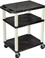 Luxor WT34E Tuffy AV Cart 3 Shelves Putty Legs, Black; Includes electric assembly with 3 outlet 15 foot cord with cord management wrap and three cable management clips; 18"D x 24"W shelves 1 1/2"thick; 1/4" safety retaining lip; Raised texture surface to enhance product placement and ensure minimal sliding; UPC 812552010310 (WT-34E WT 34E WT34) 