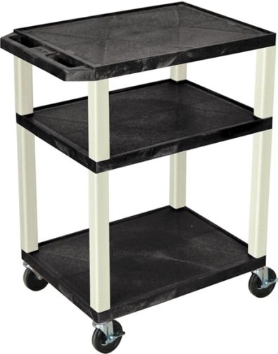 Luxor WT34E Tuffy AV Cart 3 Shelves Putty Legs, Black; Includes electric assembly with 3 outlet 15 foot cord with cord management wrap and three cable management clips; 18