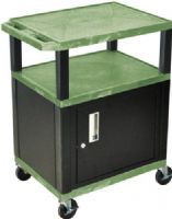 Luxor WT34GC2E-B Tuffy AV Cart 3 Shelves Black Legs, Green; Includes electric assembly with 3 outlet 15 foot cord with cord management wrap and three cable management clips; Includes Black steel cabinet made of 20 gauge steel; Includes lock with a set of two keys; 18"D x 24"W shelves 1 1/2"thick; 1/4" safety retaining lip; UPC 847210017042 (WT34GC2EB WT34GC2E WT-34GC2E-B WT34 GC2E-B) 