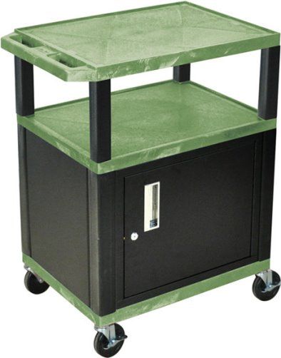 Luxor WT34GC2E-B Tuffy AV Cart 3 Shelves Black Legs, Green; Includes electric assembly with 3 outlet 15 foot cord with cord management wrap and three cable management clips; Includes Black steel cabinet made of 20 gauge steel; Includes lock with a set of two keys; 18
