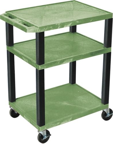 Luxor WT34GE-B Tuffy AV Cart 3 Shelves Black Legs, Green; Includes electric assembly with 3 outlet 15 foot cord with cord management wrap and three cable management clips; 18