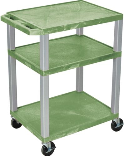 Luxor WT34GE-N Tuffy AV Cart 3 Shelves Nickel Legs, Green; Includes electric assembly with 3 outlet 15 foot cord with cord management wrap and three cable management clips; 18