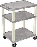 Luxor WT34GYE Tuffy AV Cart 3 Shelves Putty Legs, Gray; Includes electric assembly with 3 outlet 15 foot cord with cord management wrap and three cable management clips; 18"D x 24"W shelves 1 1/2"thick; 1/4" safety retaining lip; Raised texture surface to enhance product placement and ensure minimal sliding; UPC 812552015445 (WT-34GYE WT 34GYE WT34-GYE WT34 GYE) 
