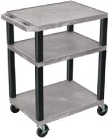 Luxor WT34GYE-B Tuffy AV Cart 3 Shelves Black Legs, Gray; Includes electric assembly with 3 outlet 15 foot cord with cord management wrap and three cable management clips; 18"D x 24"W shelves 1 1/2"thick; 1/4" safety retaining lip; Raised texture surface to enhance product placement and ensure minimal sliding; UPC 812552010273 (WT34GYEB WT-34GYE-B WT34-GYE-B WT34 GYE-B) 