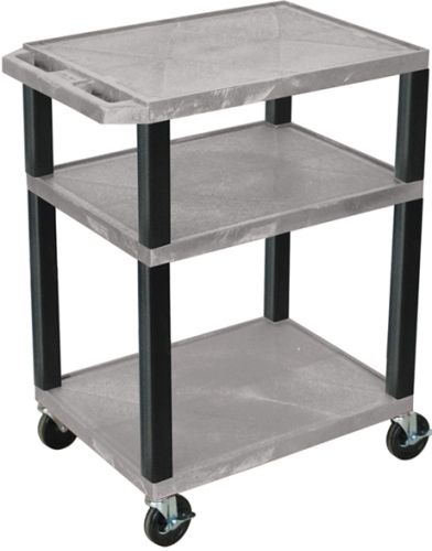 Luxor WT34GYE-B Tuffy AV Cart 3 Shelves Black Legs, Gray; Includes electric assembly with 3 outlet 15 foot cord with cord management wrap and three cable management clips; 18