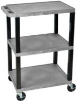 Luxor WT34GYS Tuffy AV Cart 3 Shelves Black Legs, Gray; 18"D x 24"W shelves 1 1/2"thick; 1/4" safety retaining lip; Raised texture surface to enhance product placement and ensure minimal sliding; Legs are 1 1/2" square; Four 4" silent roll, full swivel ball, heavy duty 4" casters, two with locking brake; Clearance between shelves is 12"; UPC 847210006886 (WT-34GYS WT 34GYS WT34-GYS WT34 GYS) 