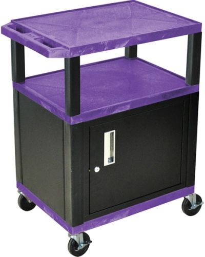 Luxor WT34PC2E-B Tuffy AV Cart 3 Shelves Black Legs, Purple; Includes steel cabinet made of 20 gauge steel; Includes lock with a set of two keys; Includes electric assembly with 3 outlet 15 foot cord with cord management wrap and three cable management clips; Recessed chrome handle and cable management access in back cabinet panel; UPC 847210006831 (WT34PC2EB WT34PC2E WT-34PC2E-B WT 34PC2E-B WT34-PC2E-B WT34)