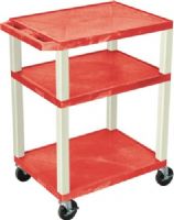 Luxor WT34RE Tuffy AV Cart 3 Shelves Putty Legs, Red; Includes electric assembly with 3 outlet 15 foot cord with cord management wrap and three cable management clips; 18"D x 24"W shelves 1 1/2"thick; 1/4" safety retaining lip; Raised texture surface to enhance product placement and ensure minimal sliding; UPC 847210004455 (WT-34RE WT 34RE WT34-RE WT34 RE) 