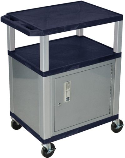 Luxor WT34ZC4E-N Tuffy AV Cart 3 Shelves Nickel Legs, Navy; Includes steel cabinet made of 20 gauge steel; Includes lock with a set of two keys; Includes electric assembly with 3 outlet 15 foot cord with cord management wrap and three cable management clips; Recessed chrome handle and cable management access in back cabinet panel; UPC 847210005599 (WT34ZC4EN WT-34ZC4E-N WT 34ZC4E-N WT34-ZC4E-N WT34)