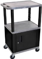 Luxor WT42GYC2E-B Tuffy AV Cart 3 Shelves Black Legs, Gray; Includes steel cabinet made of 20 gauge steel; Includes lock with a set of two keys; Includes electric assembly with 3 outlet 15 foot cord with cord management wrap and three cable management clips; Recessed chrome handle and cable management access in back cabinet panel; UPC 847210006947 (WT42GYC2EB WT42GYC2E WT-42GYC2E-B WT42-GYC2E-B WT42) 