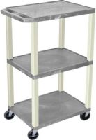 Luxor WT42GYE Tuffy AV Cart 3 Shelves Putty Legs, Gray; Includes electric assembly with 3 outlet 15 foot cord with cord management wrap and three cable management clips; 18"D x 24"W shelves 1 1/2"thick; 1/4" safety retaining lip; Raised texture surface to enhance product placement and ensure minimal sliding; UPC 812552016978 (WT-42GYE WT 42GYE WT42-GYE WT42 GYE) 