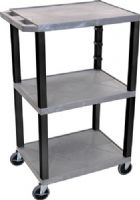 Luxor WT42GYE-B Tuffy AV Cart 3 Shelves Black Legs, Gray; Includes electric assembly with 3 outlet 15 foot cord with cord management wrap and three cable management clips; 18"D x 24"W shelves 1 1/2"thick; 1/4" safety retaining lip; Raised texture surface to enhance product placement and ensure minimal sliding; UPC 812552010341 (WT42GYEB WT-42GYE-B WT42-GYE-B WT42 GYE-B) 