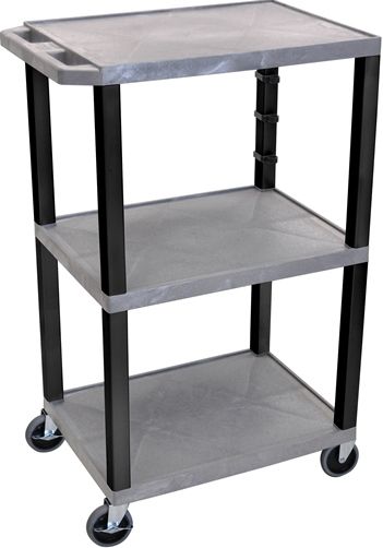 Luxor WT42GYE-B Tuffy AV Cart 3 Shelves Black Legs, Gray; Includes electric assembly with 3 outlet 15 foot cord with cord management wrap and three cable management clips; 18