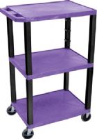 Luxor WT42PE-B Tuffy AV Cart 3 Shelves Black Legs, Purple; Includes electric assembly with 3 outlet 15 foot cord with cord management wrap and three cable management clips; 18"D x 24"W shelves 1 1/2"thick; 1/4" safety retaining lip; Raised texture surface to enhance product placement and ensure minimal sliding; UPC 812552015612 (WT42PEB WT-42PE-B WT 42PE-B WT42-PE-B WT42PE WT42) 
