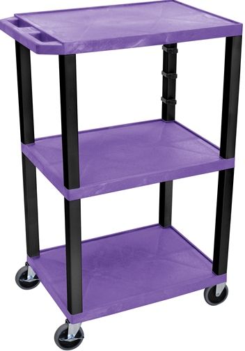 Luxor WT42PE-B Tuffy AV Cart 3 Shelves Black Legs, Purple; Includes electric assembly with 3 outlet 15 foot cord with cord management wrap and three cable management clips; 18
